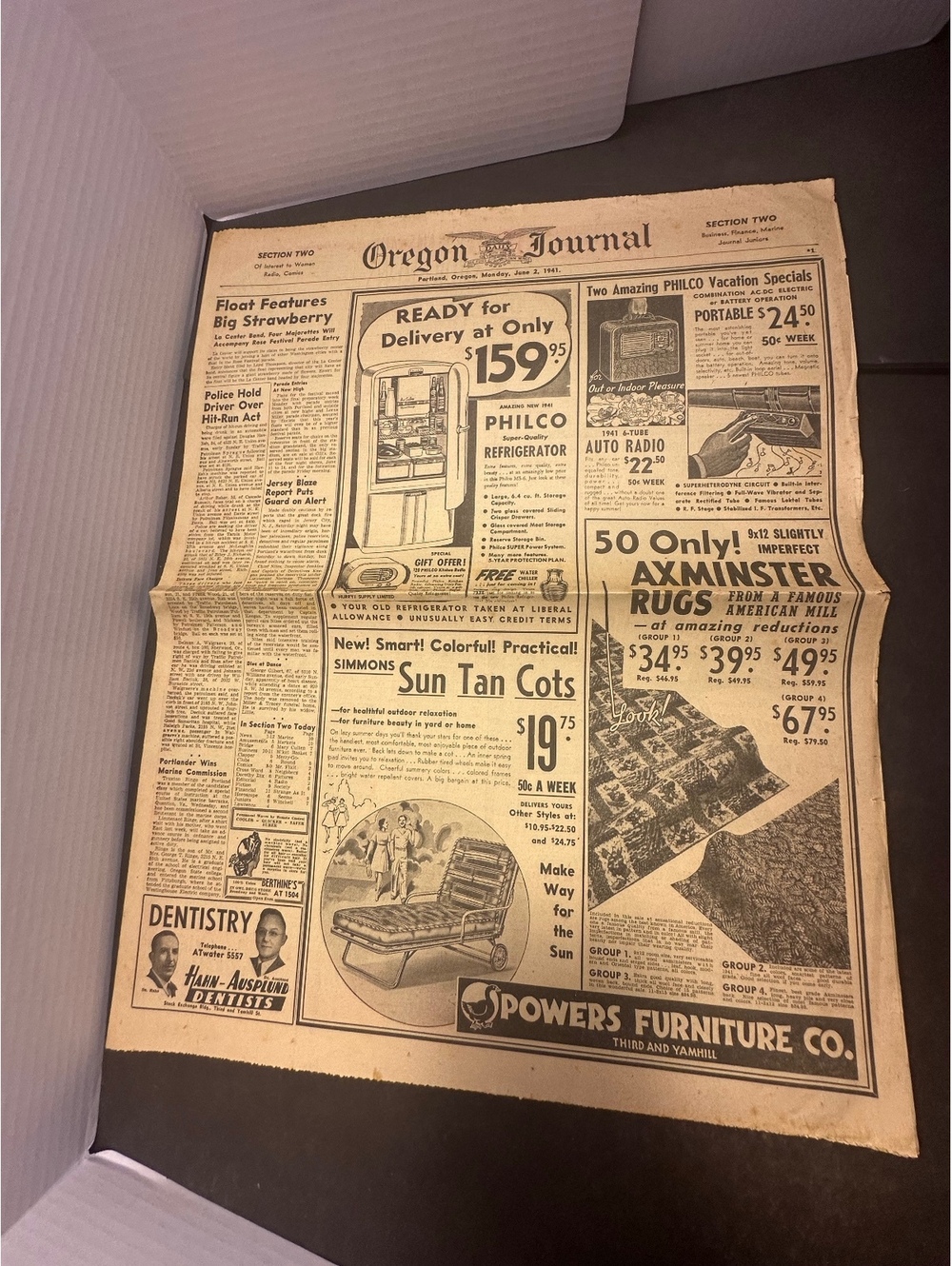 Antique 1941 Oregon Journal Newspaper Portland OR June 2 Ads Comics WWII